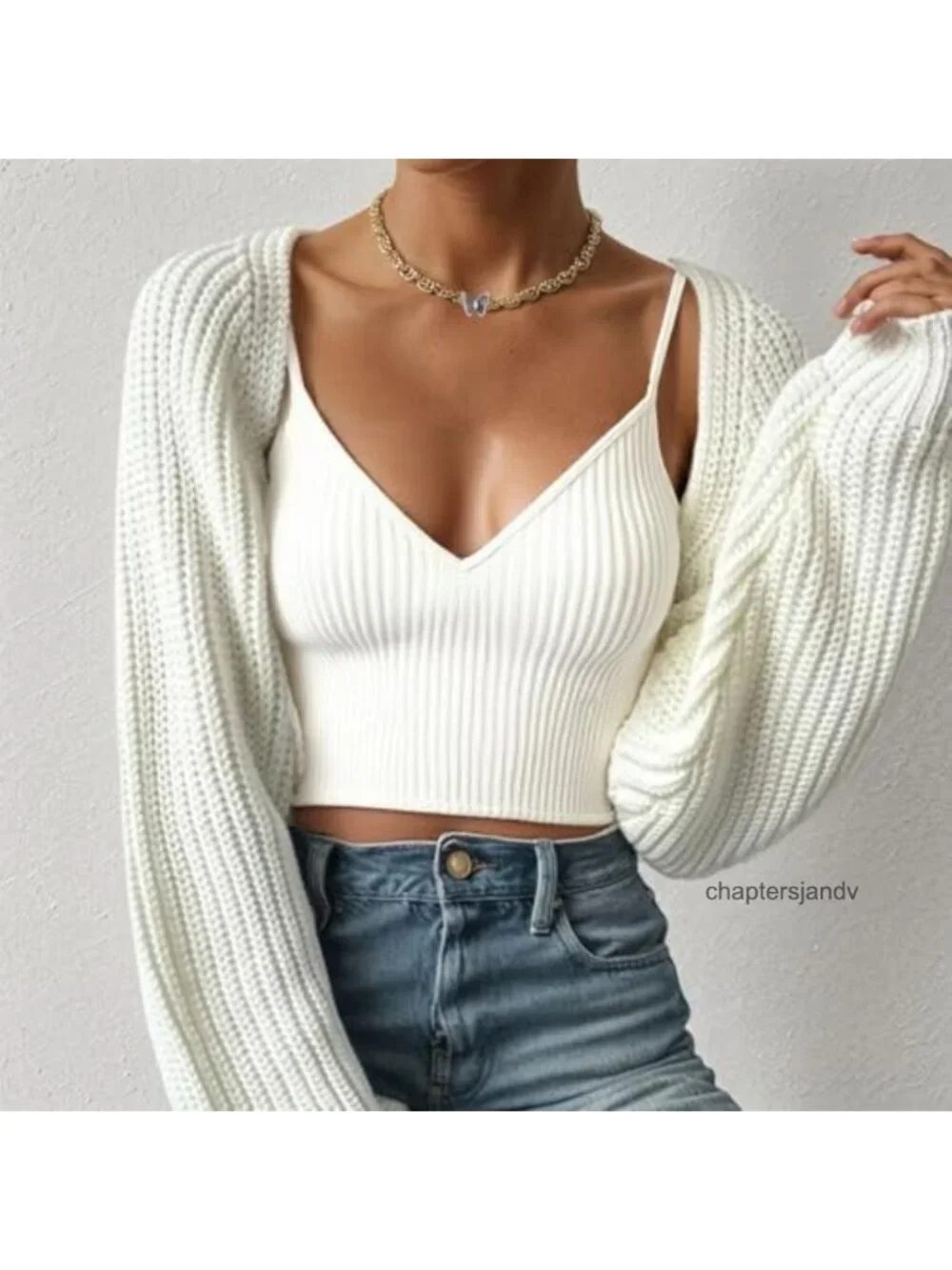 Ribbed Knit Crop Bolero Shrug Open Front Drop Shoulder Long Sleeve Cardigan